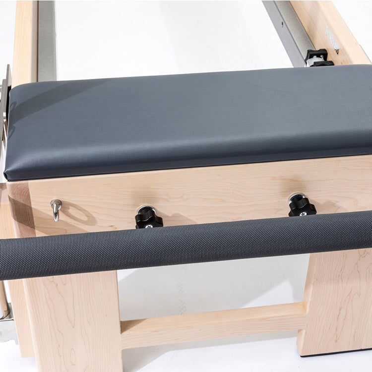 Elina Pilates Elite Cadillac Reformer maple frame and upholstery detail