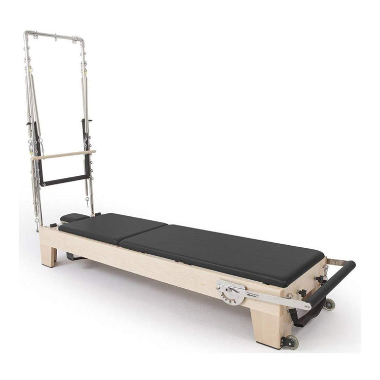 Elina Pilates Elite Wood Reformer with Tower three quarter view with tower